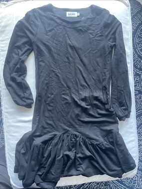 NWT Molo Black Girls Sz 146/152 (12) Long Sleeve Dress with Ruffle Hem